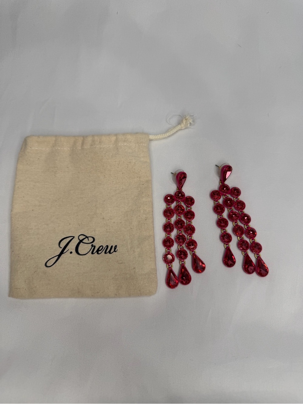 J. Crew Hot Pink Crystal Cascade Drop Earrings